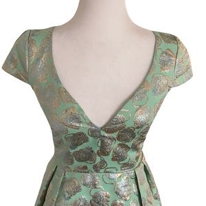 ASOS 1950’s vintage inspired dress green with metallic  threaded pattern size 4